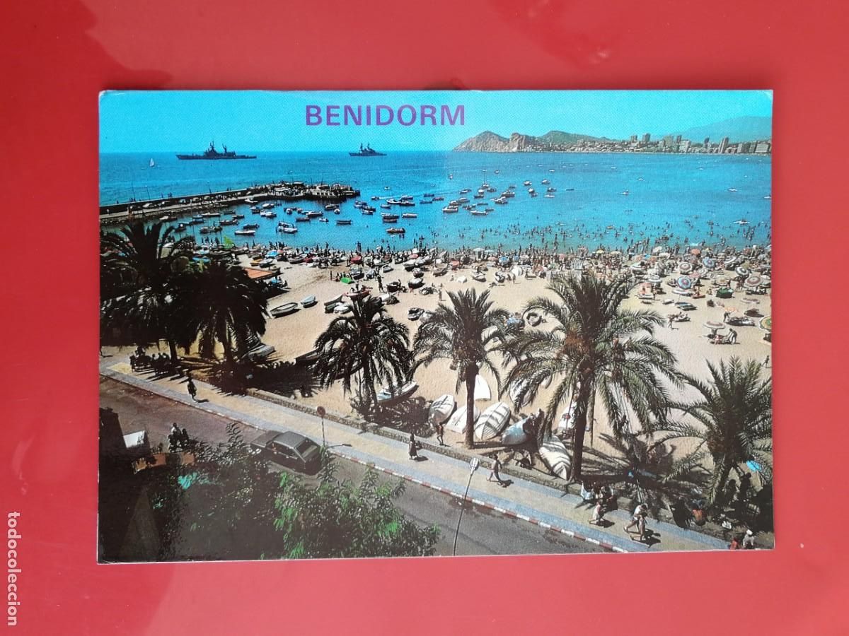 Postales: POSTAL 18521 MAT.1980S-GALIANA 85 BENIDORM ALACANT PLAYA PONIENTE -BARCO MILITAR