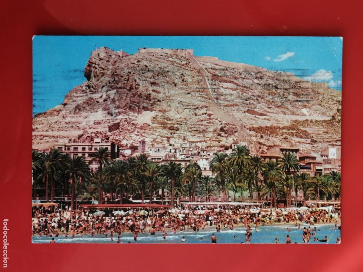 Postales: POSTAL 18580 MAT.1960-JUQUEMO 40 ALICANTE CASTILLO Y PLAYA POSTIGUET