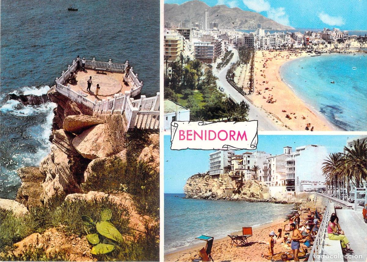 Postales: Postal de Benidorm con Vistas del Mirador y Playa de Levante