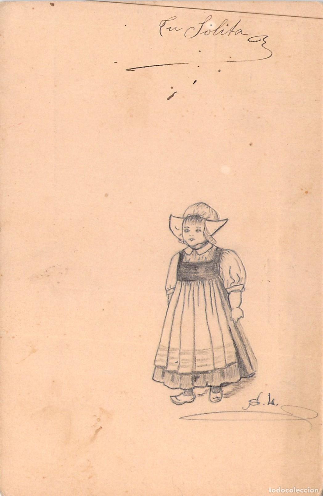 Postales: Tarjeta Postal Ilustraci&oacute;n Ni&ntilde;a con Traje Regional Valencia