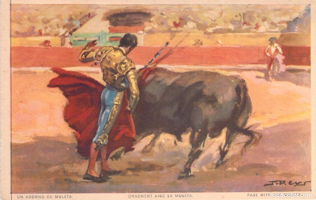 Postales: Postal de Tauromaquia: Un Adorno de Muleta por Juan Reus