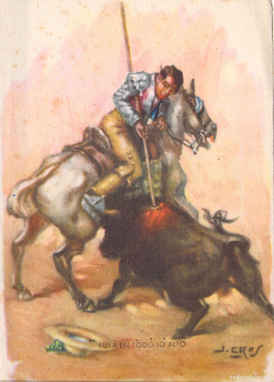Postales: Postal Taurina &Oacute;leo J. Cros Picador Puya en Todo lo Alto