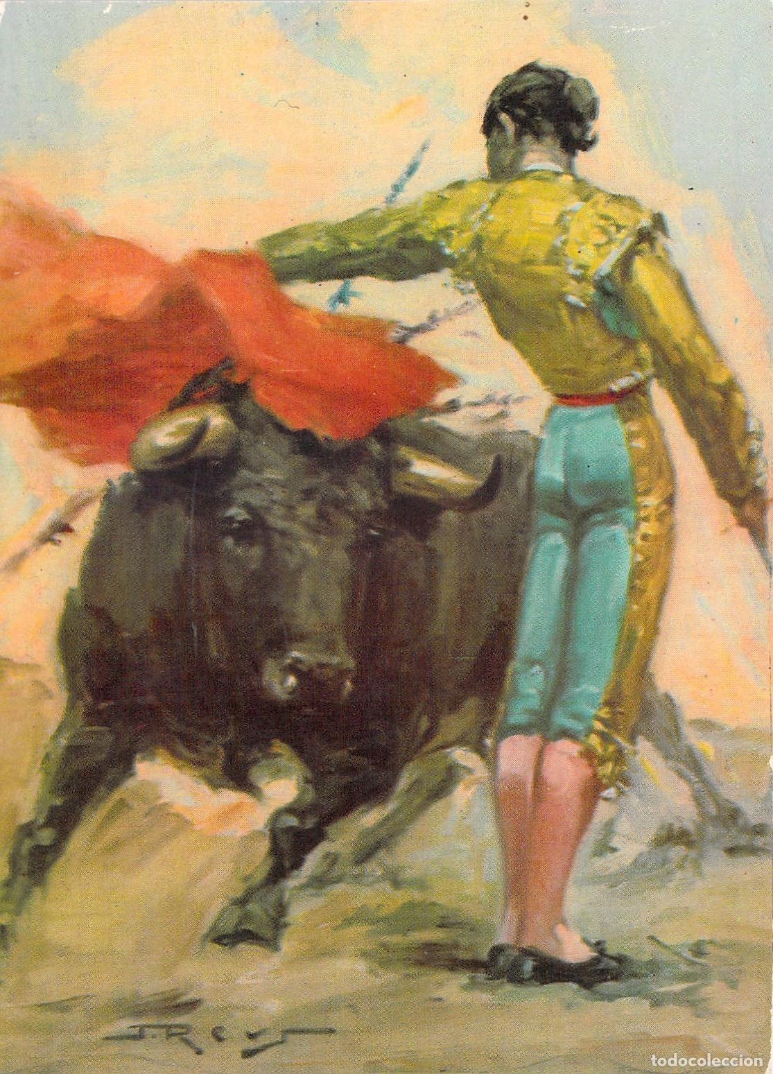 Postales: Postal de Tauromaquia Torero en Faena Ilustraci&oacute;n de J. Rey