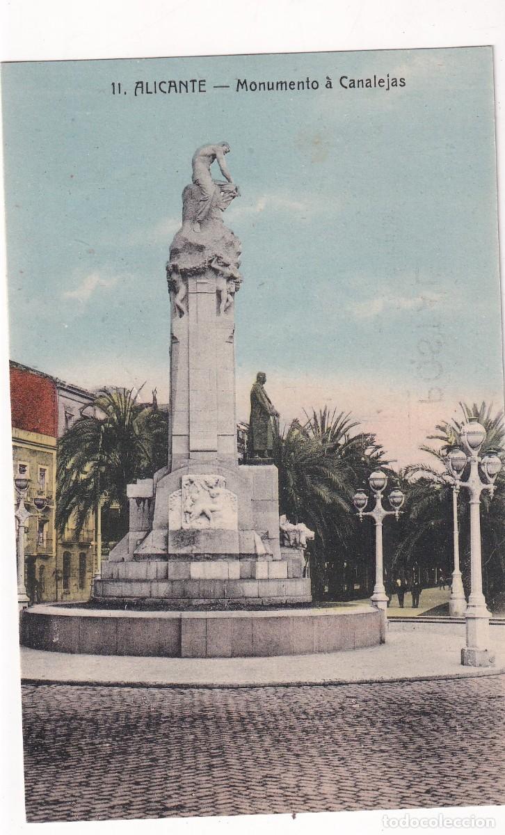 Postales: 11 Alicante. Monumento a Canalejas. Bazar La ciudad de Roma. Sin circular