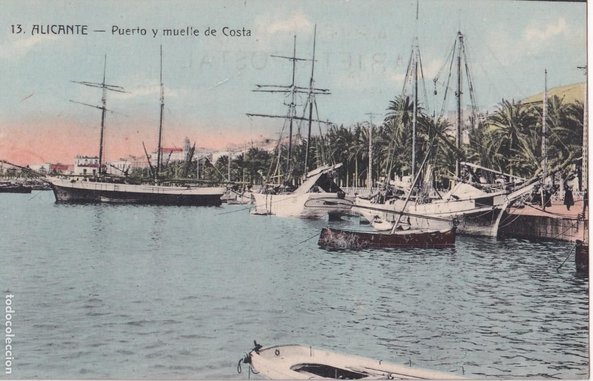 Postales: 15 Alicante. Puerto y muelle de Costa . Bazar La ciudad de Roma. Sin circular