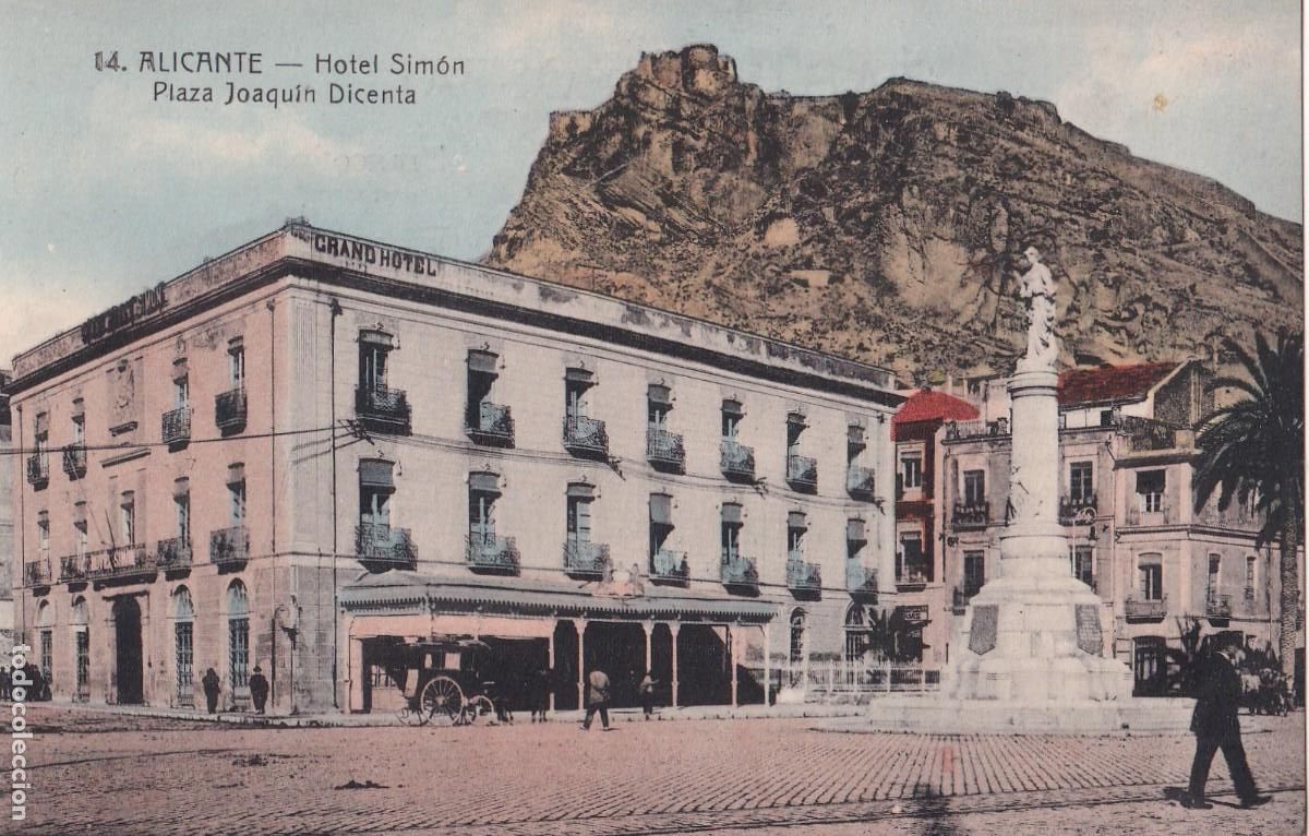 Postales: 14 Alicante. Hotel Sim&oacute;n. Plaza Joaqu&iacute;n Dicenta . Bazar La ciudad de Roma. Sin circular