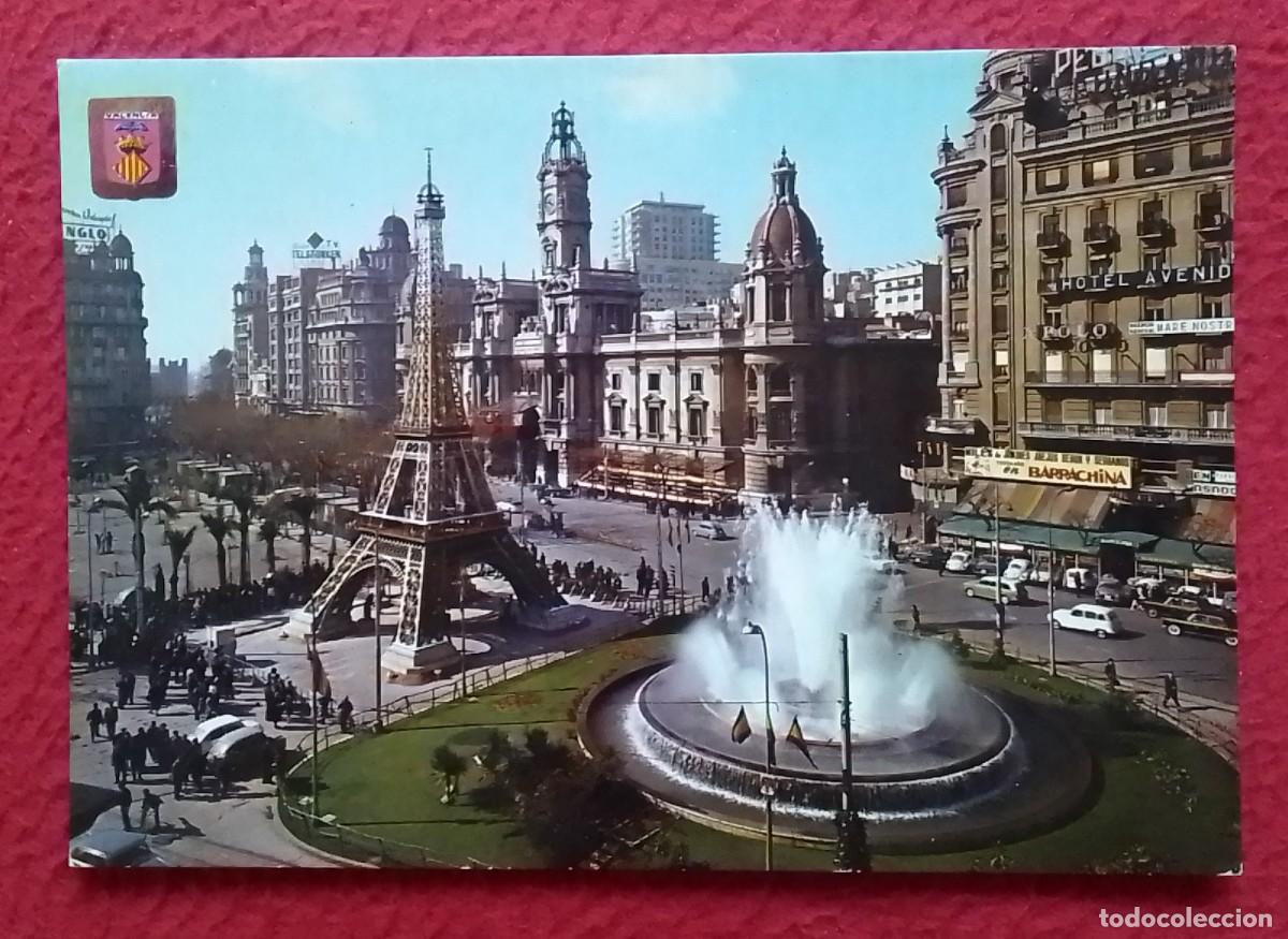 Postales: POSTAL POST CARD VALENCIA PLAZA DEL CAUDILLO EN FALLAS..SQUARE PLACE..TORRE EIFFEL FUENTE..ETC SPAIN