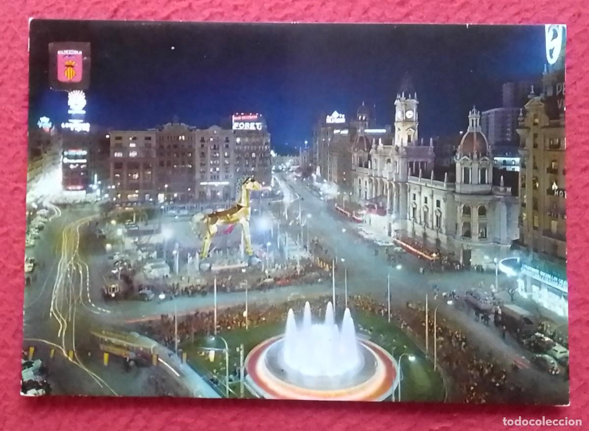 Postales: POSTAL POST CARD VALENCIA PLAZA DEL CAUDILLO EN D&Iacute;A DE FALLAS, VISTA NOCTURNA..FUENTE..SPAIN ESPAGNE