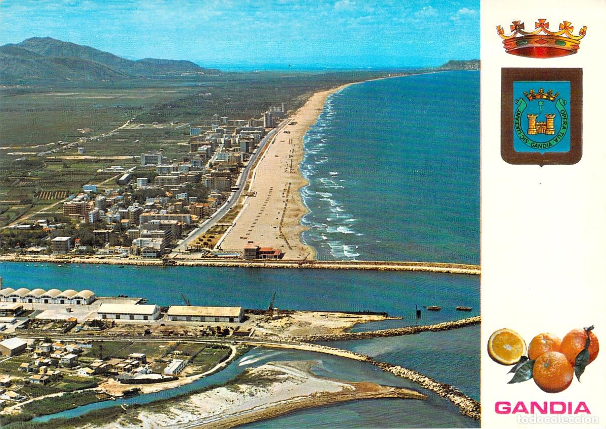 Postales: Postal de Gandia Valencia Vista A&eacute;rea Playa y Puerto