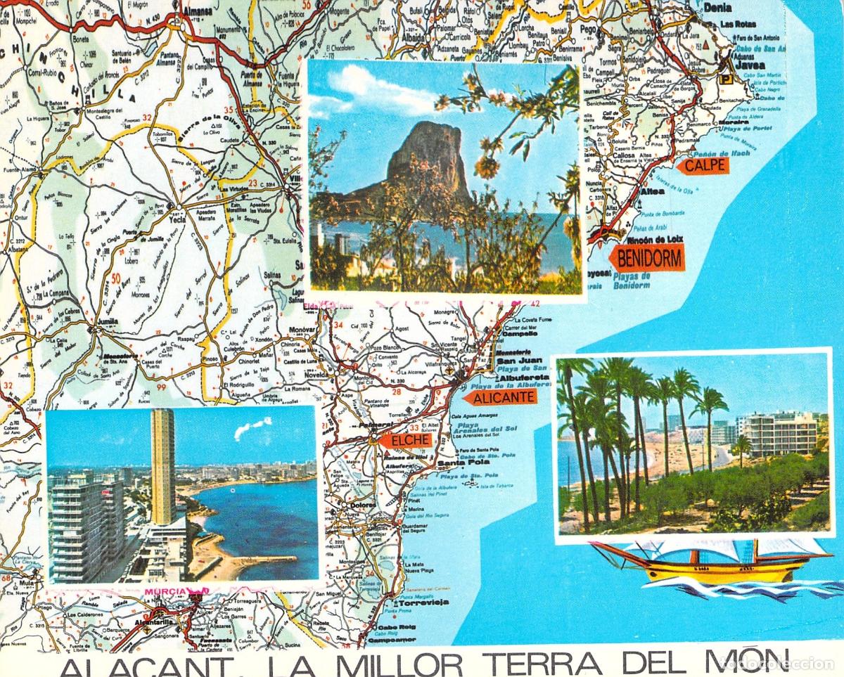 Postales: Postal Tur&iacute;stica de Alicante con Mapa y Vistas de la Costa Blanca