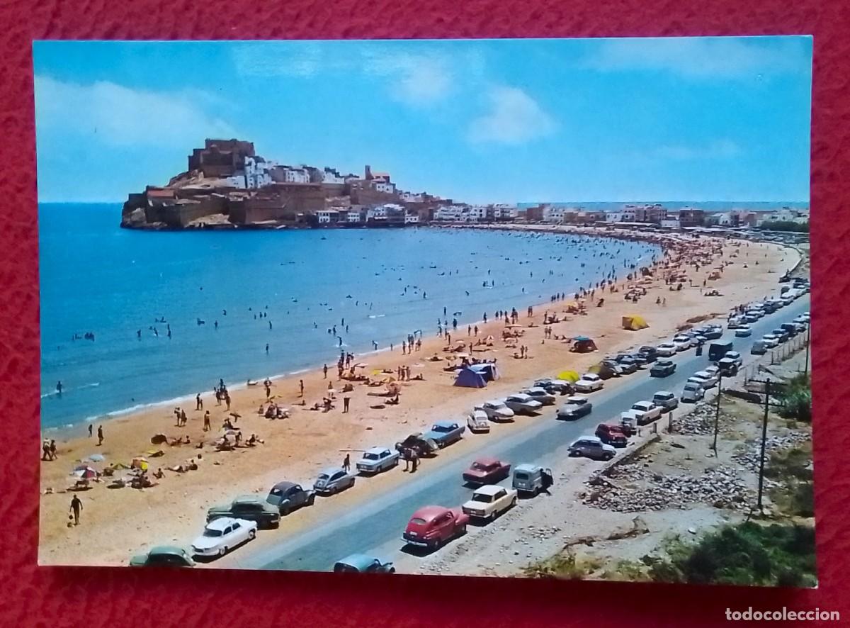 Postales: POSTAL POST CARD DE PE&Ntilde;&Iacute;SCOLA CASTELL&Oacute;N PLAYA Y VISTA PARCIAL..PLAGE BEACH..SPAIN ESPAGNE..COCHES...