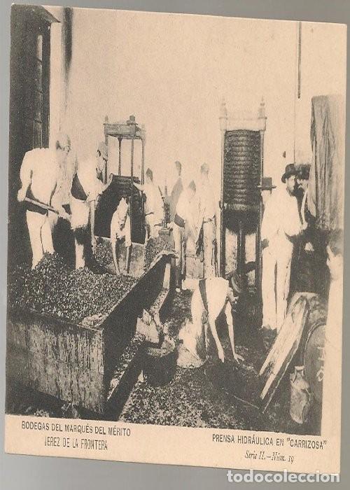 Postais: POSTAL antigua JEREZ DE LA FRONTERA BODEGAS DEL MARQUES DE MERITO prensa hidr&aacute;ulica en Carrizo