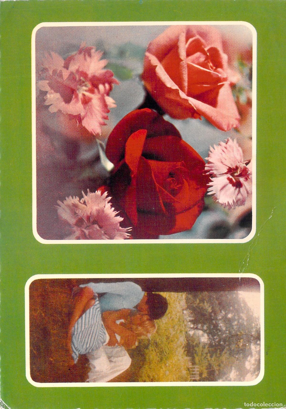 Postales: Postal Rom&aacute;ntica con Flores y Pareja Enamorada Escrita a Valencia