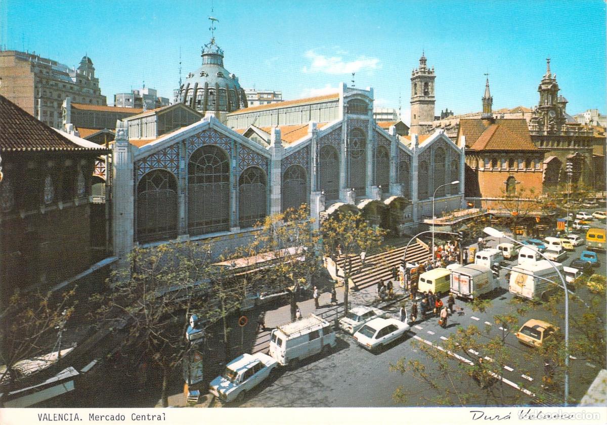 Postales: Postal de Valencia - Mercado Central y Vista Urbana