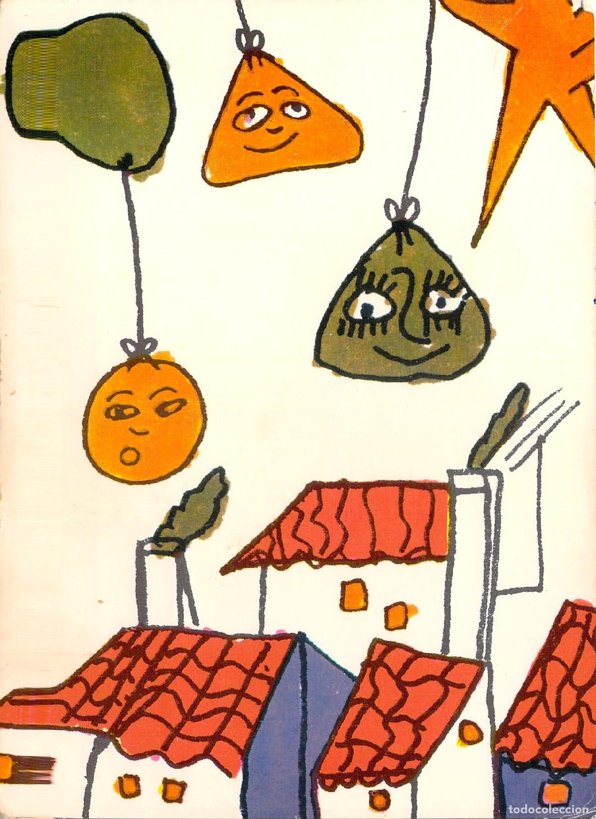 Postales: Postal con Ilustraci&oacute;n Art&iacute;stica de Casas y Globos con Caras