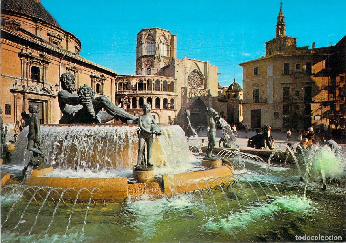 Postales: Postal Valencia Plaza de la Virgen con Fuente del Turia
