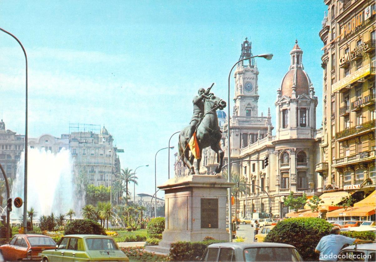 Postales: Postal Plaza del Caudillo en Valencia con Estatua Ecuestre