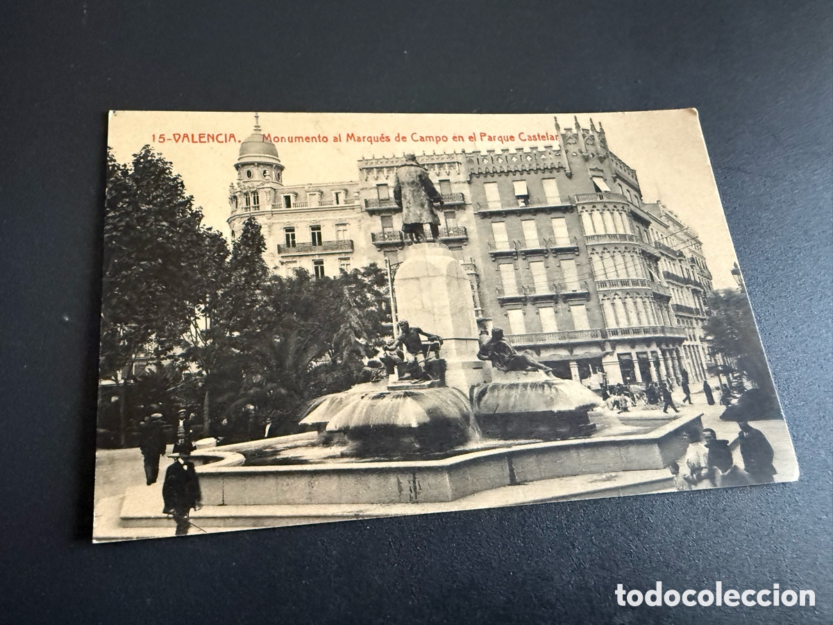 Postales: Postal. VALENCIA. Monumento al Marqu&eacute;s de Campo en el Parque Castelar. Fototipia THOMAS