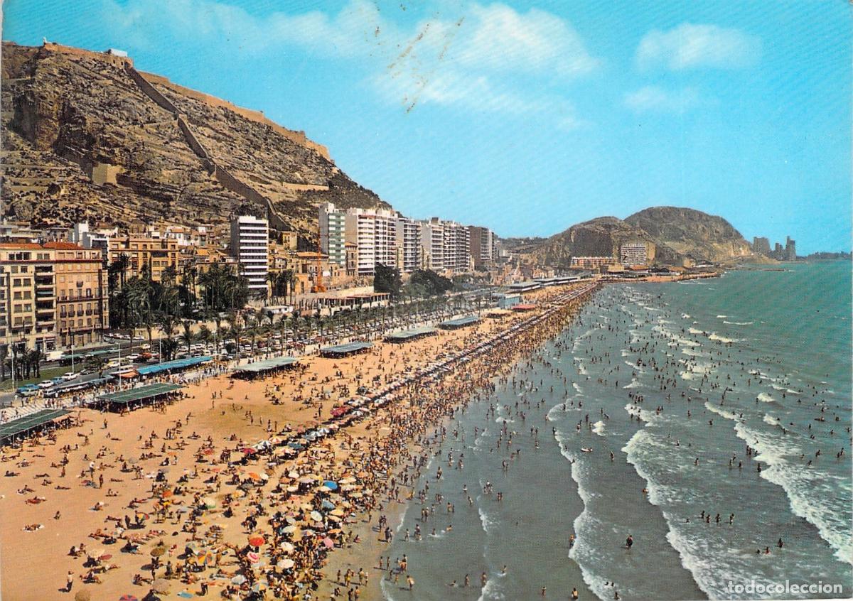 Postales: Postal de Alicante, Playa del Postiquet y Castillo de Santa B&aacute;rbara