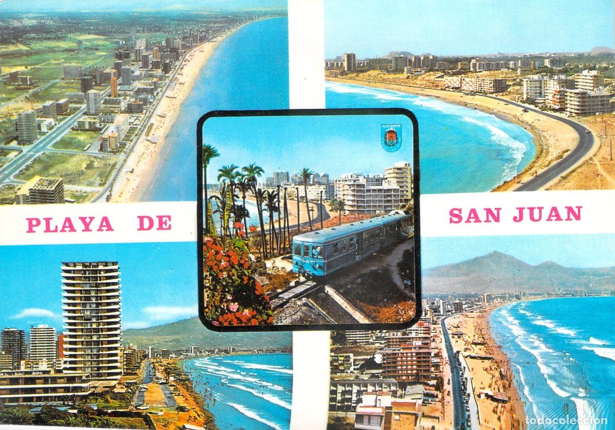 Postales: Postal Playa de San Juan Alicante Vistas A&eacute;reas y Trenet