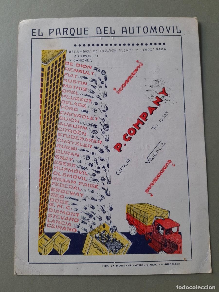 Postales: Postal p. Company, el parque del autom&oacute;vil (recambios) , Valencia, circulada 1950