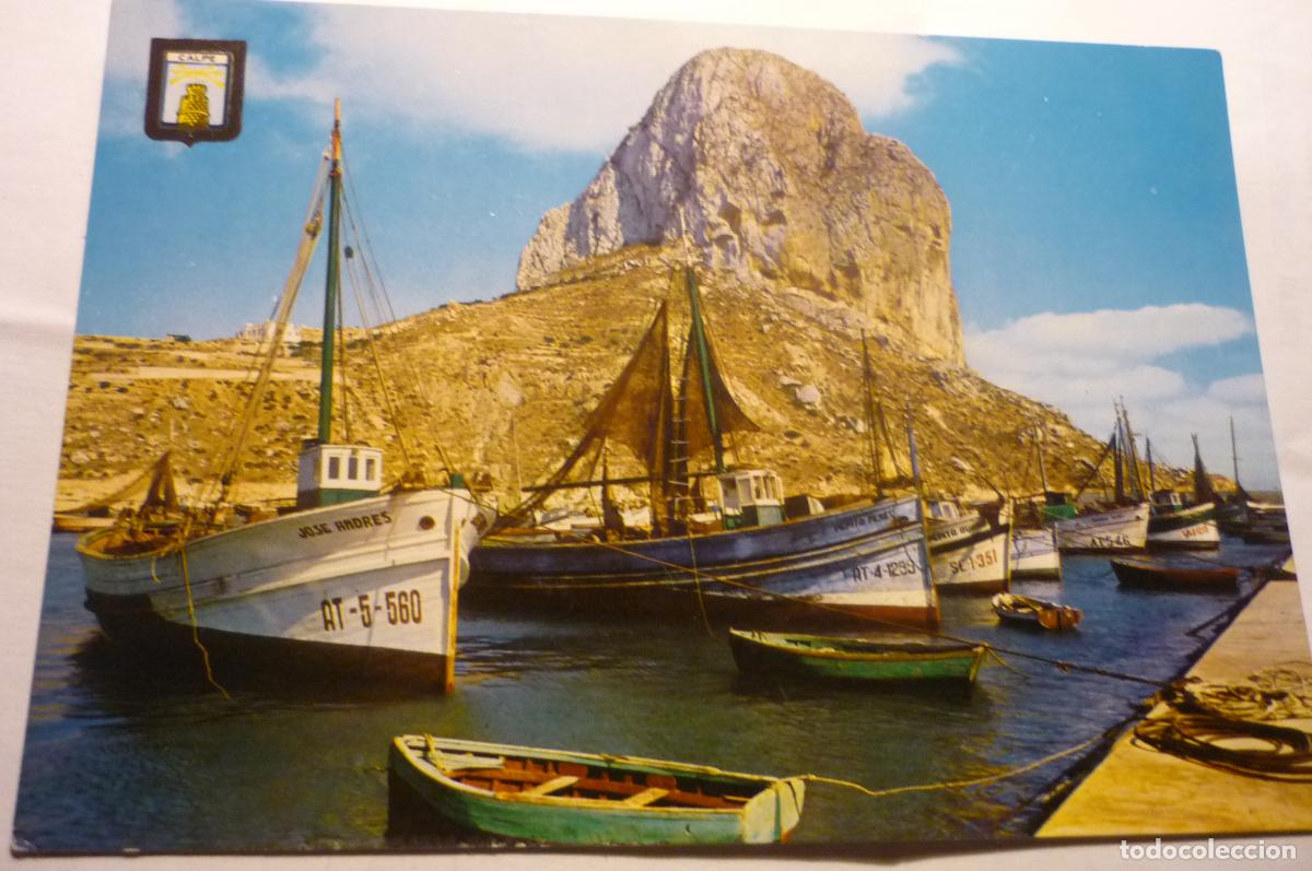 Postales: postal calpe pe&ntilde;on y puerto pesquero- escrita