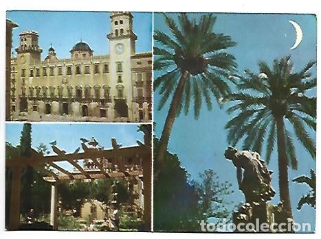 Postales: AYUNTAMIENTO Y DETALLES DE LA PLAZA GABRIEL MIRO.- ALICANTE