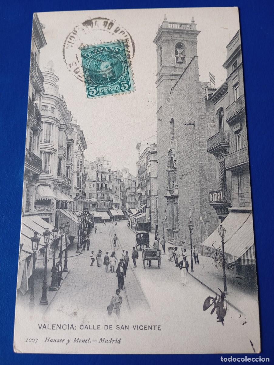 Postales: Historia Postal Valencia Calle San Vicente ver dorso y matasellos