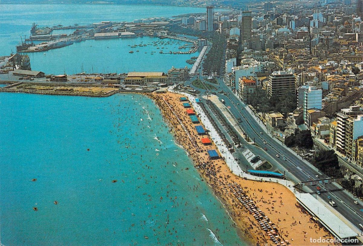 Postales: Postal Vista A&eacute;rea de Alicante y Playa del Postiguet