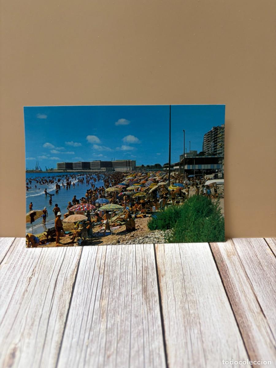 Postales: TARJETA POSTAL. ALICANTE. 279.- PLAYA DEL POSTIGUET. AL FONDO APARTHOTEL MELI&Aacute;. EDICIONES ARRIBAS