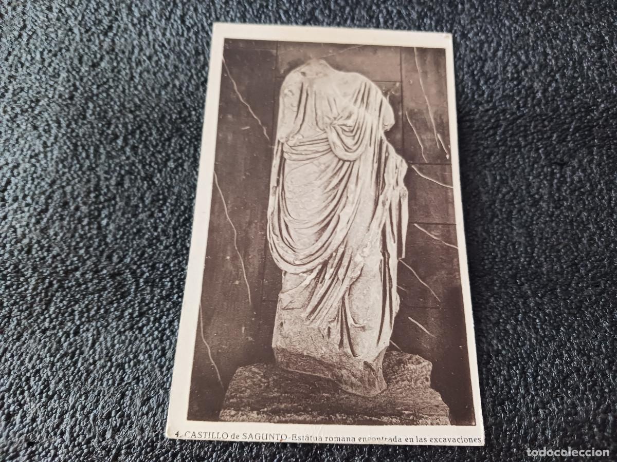 Postales: 4 CASTILLO DE SAGUNTO (Valencia)-, estatua romana encontrada en las excavaciones Roisin