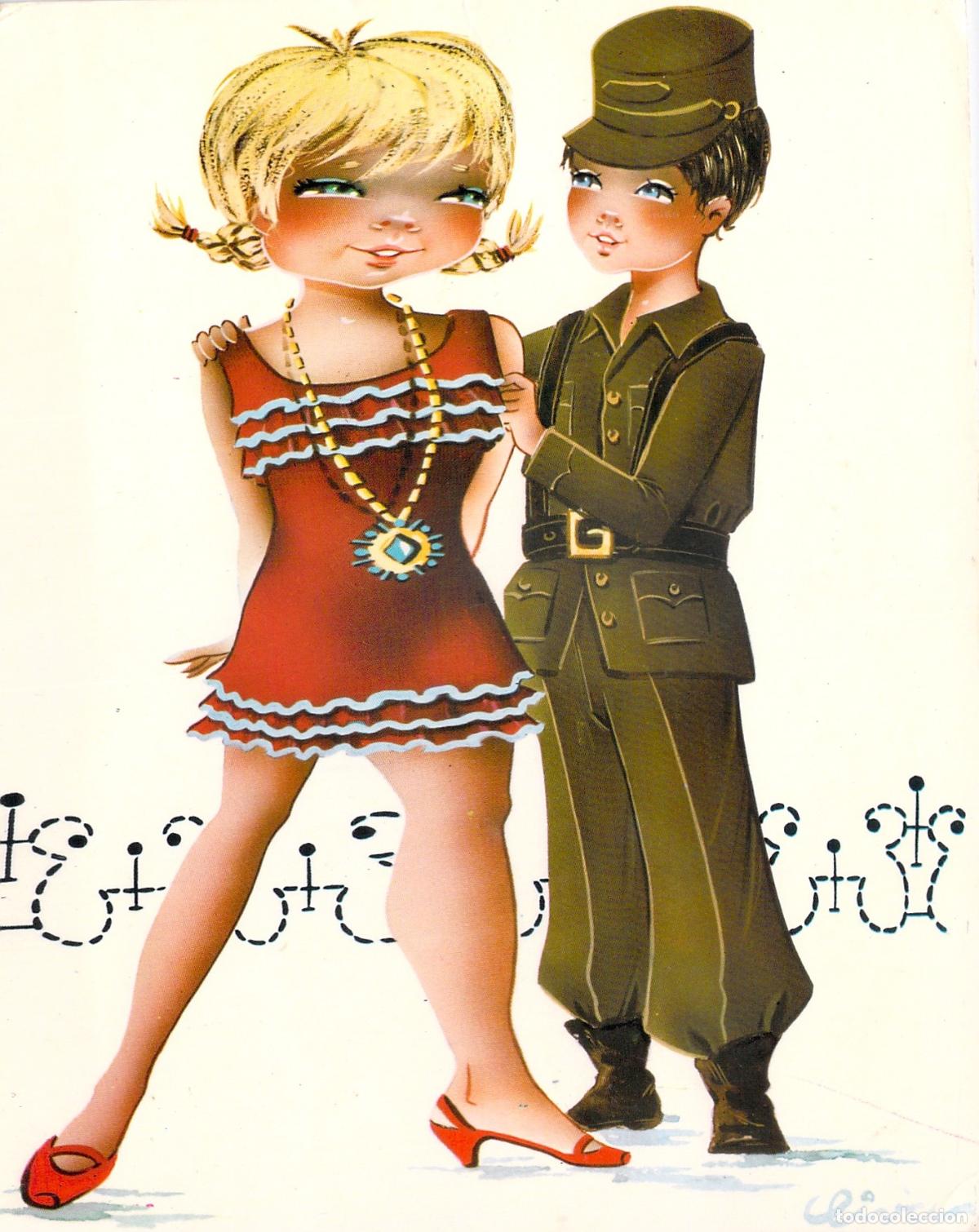 Postales: Postal Ilustrada de Ni&ntilde;os Soldado y Ni&ntilde;a por Olivia
