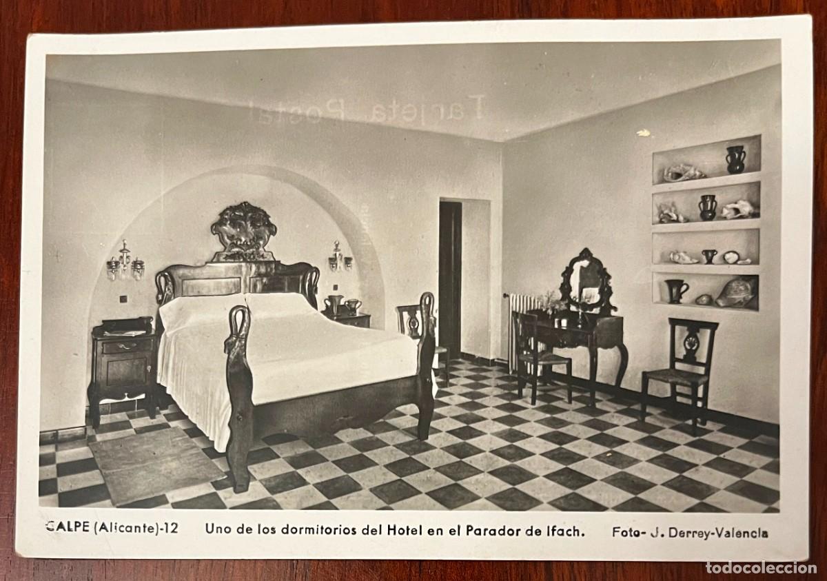 Postales: FOTO POSTAL DE CALPE (ALICANTE) UNO DE LOS DORMITORIOS DEL HOTEL EN EL PARADOR, FOTO. J. DERREY, CON