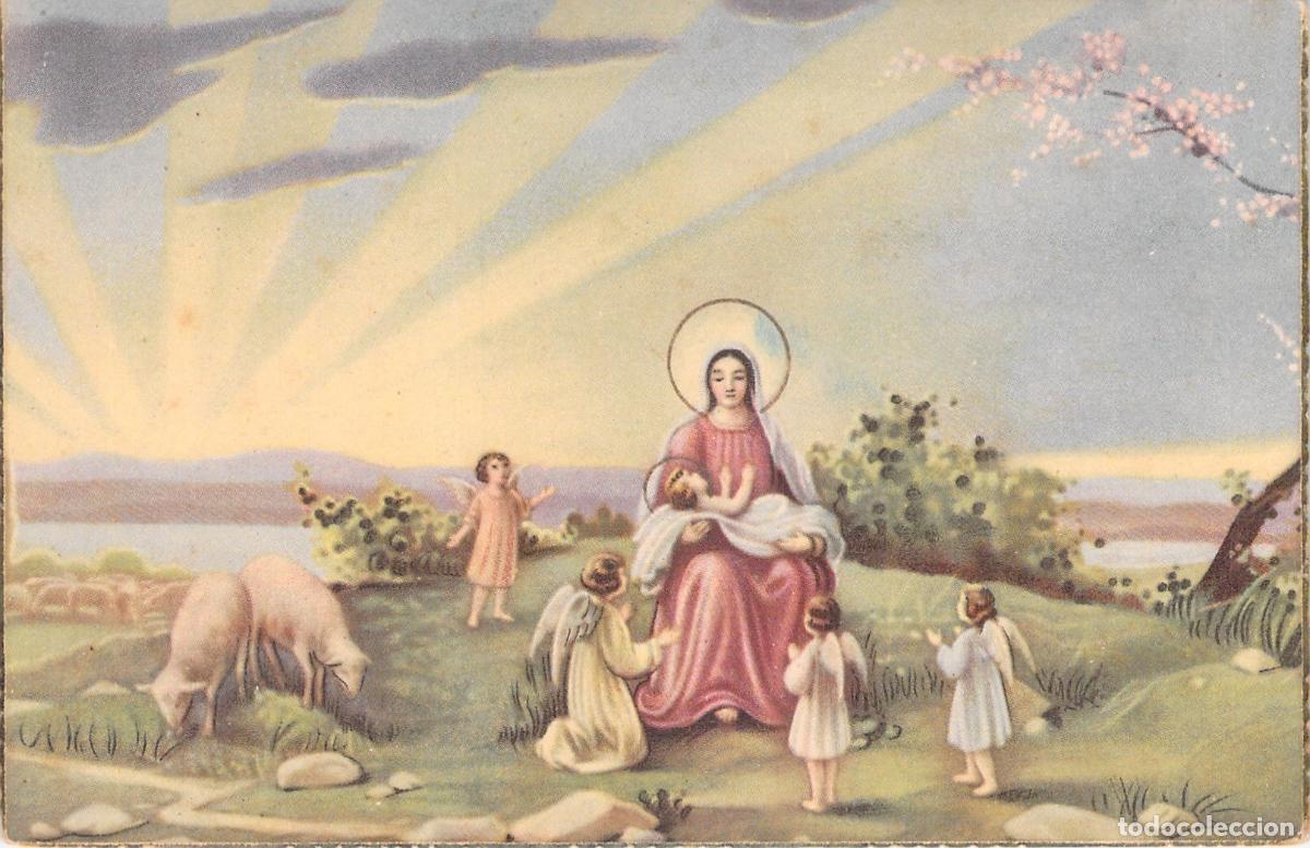 Postales: Postal Religiosa Ilustraci&oacute;n de la Virgen Mar&iacute;a con el Ni&ntilde;o Jes&uacute;s
