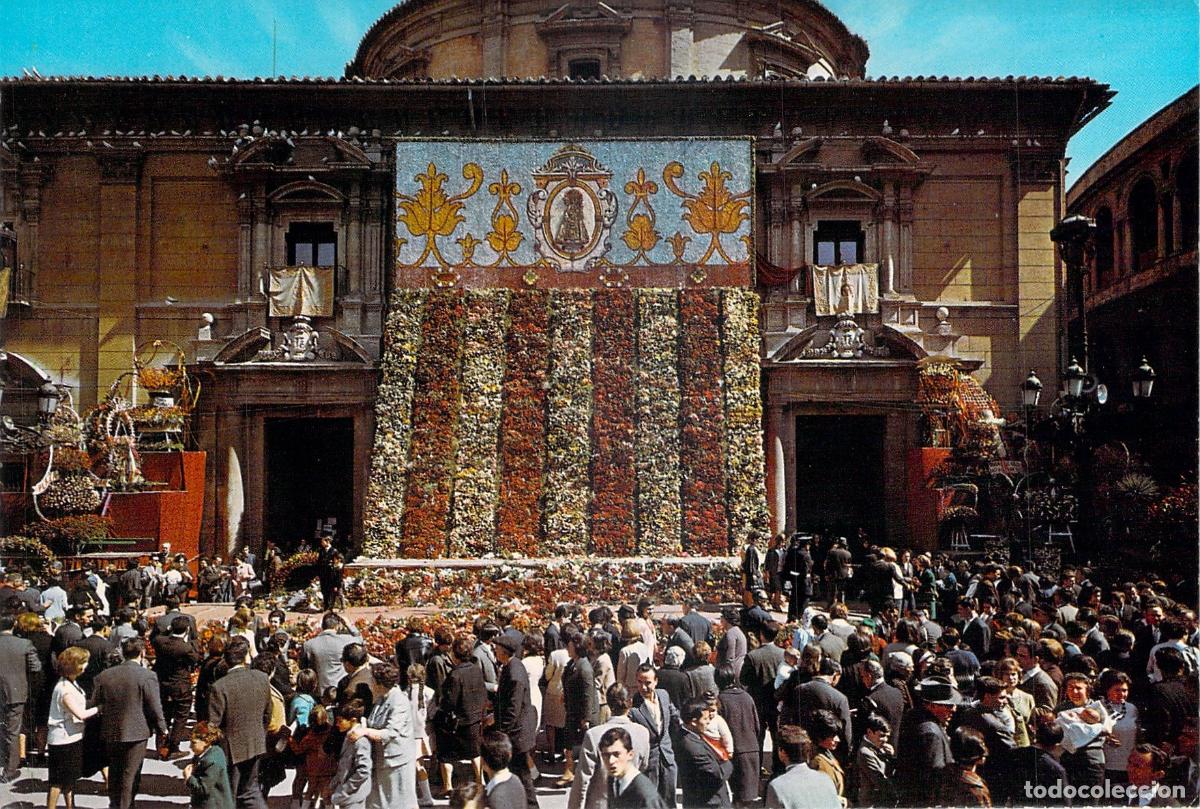 Postales: Postal Valencia Plaza de la Virgen Ofrenda de Flores Las Fallas