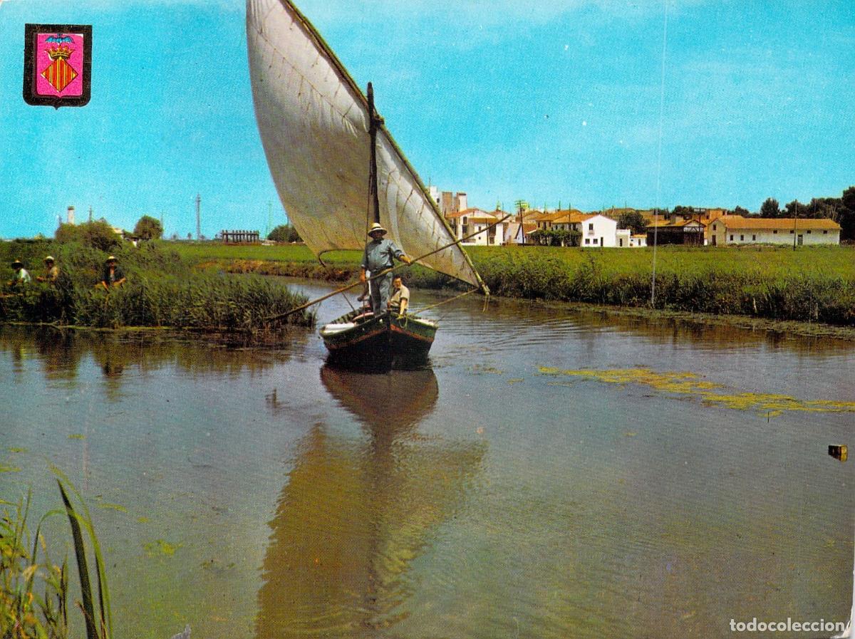 Postales: Postal de la Albufera de Valencia, Barca con Vela Latina