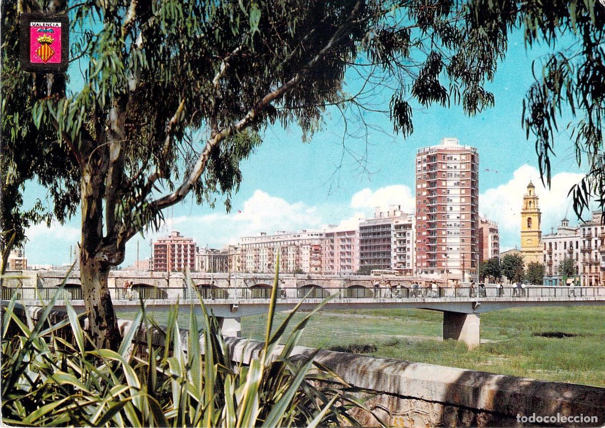 Postales: Postal de Valencia con el R&iacute;o Turia y Vista de la Ciudad
