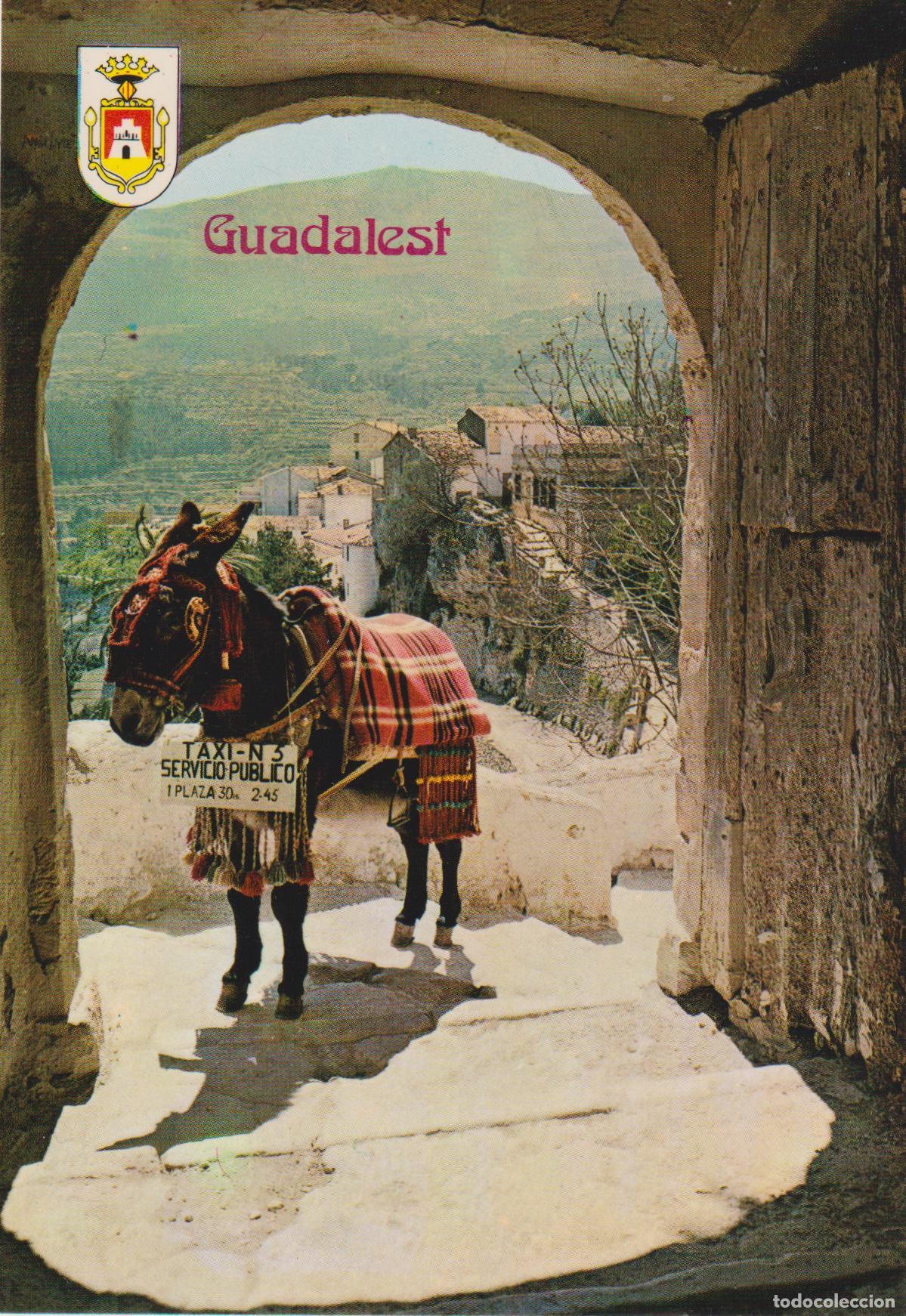 Postales: GUADALEST (ALICANTE) CASTELL, ENTRADA EL CASTILLO, TAXI SERVICIO P&Uacute;BLICO - HNOS.GALIANA N&ordm;24 - S/C
