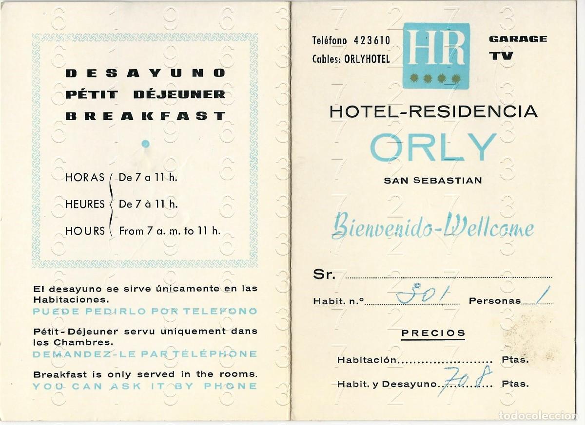 Postales: SAN SEBASTIAN HOTEL RESIDENCIA ORLY TARJETA HABITACION MUY ANTIGUA DIPTICO B44