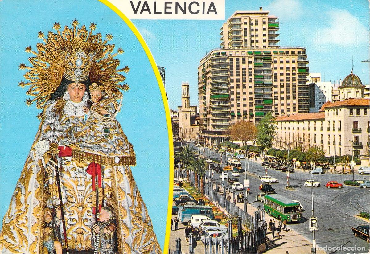 Postales: Postal de Valencia con Virgen de los Desamparados y Calle de J&aacute;tiva