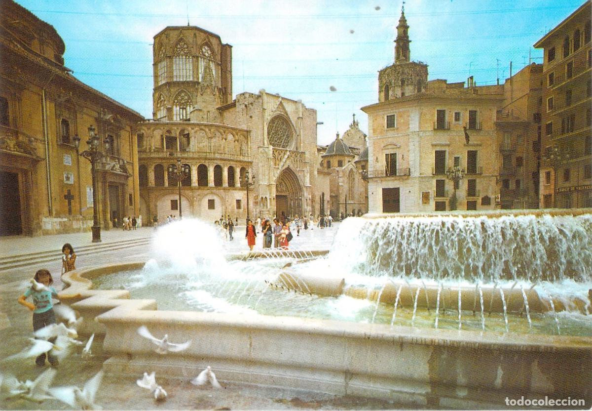 Postales: Postal de Valencia - Plaza de la Virgen con Fuente y Catedral