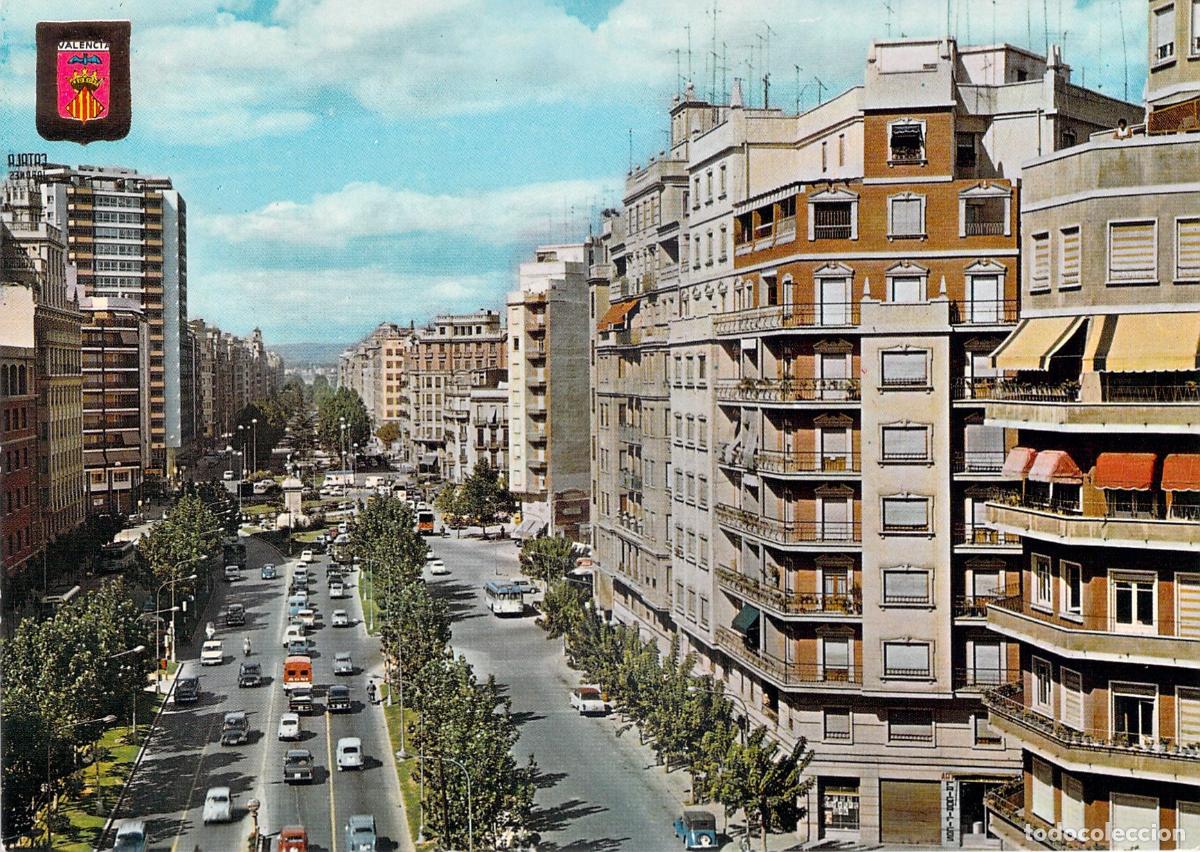 Postales: Postal de Valencia, Gran V&iacute;a Ram&oacute;n y Cajal con Coches Cl&aacute;sicos