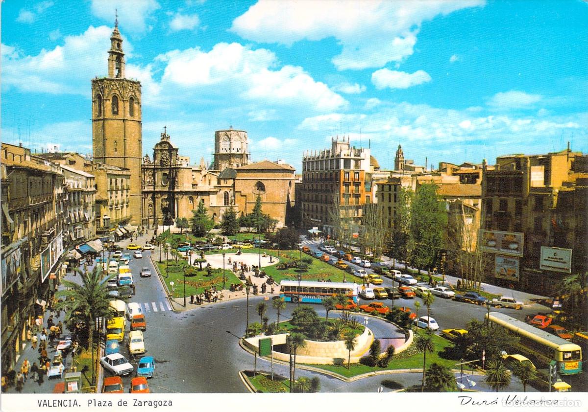 Postales: Postal de la Plaza de Zaragoza en Valencia con el Miguelete