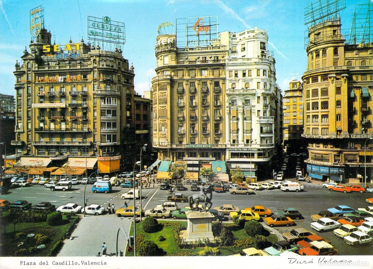Postales: Postal Plaza del Caudillo Valencia Espa&ntilde;a Edificios y Coches - Foto 1