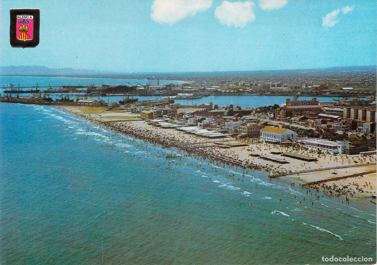 Postales: Postal de Valencia con Vista A&eacute;rea del Puerto y Playa de Levante