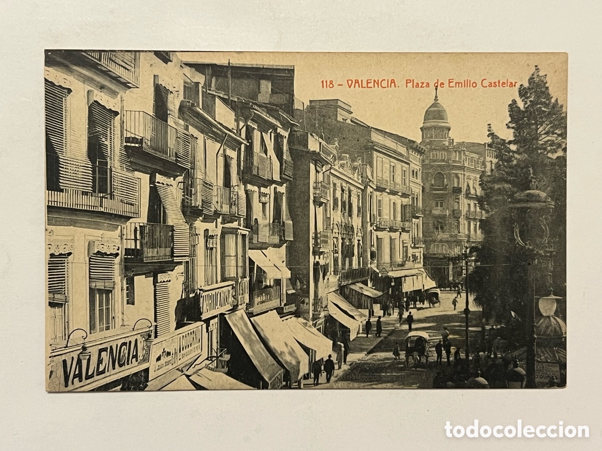 Postales: VALENCIA. Postal animada No.118, Plaza de Emilio Castelar. Fototipia Thomas (h.1920?) S/C