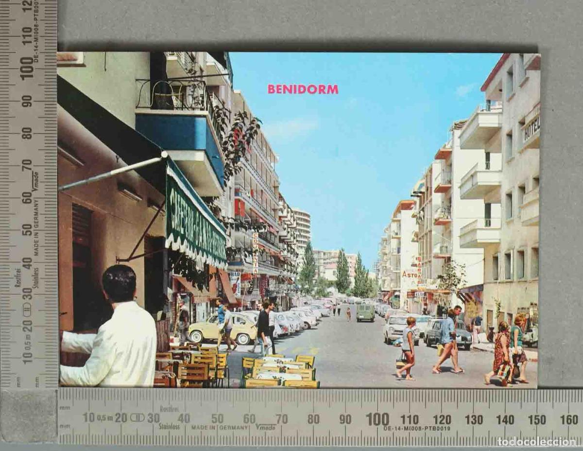Postales: POSTAL. Benidorm - Calle de la Gambo - Hotel Astro - Cafeter&iacute;a Santander