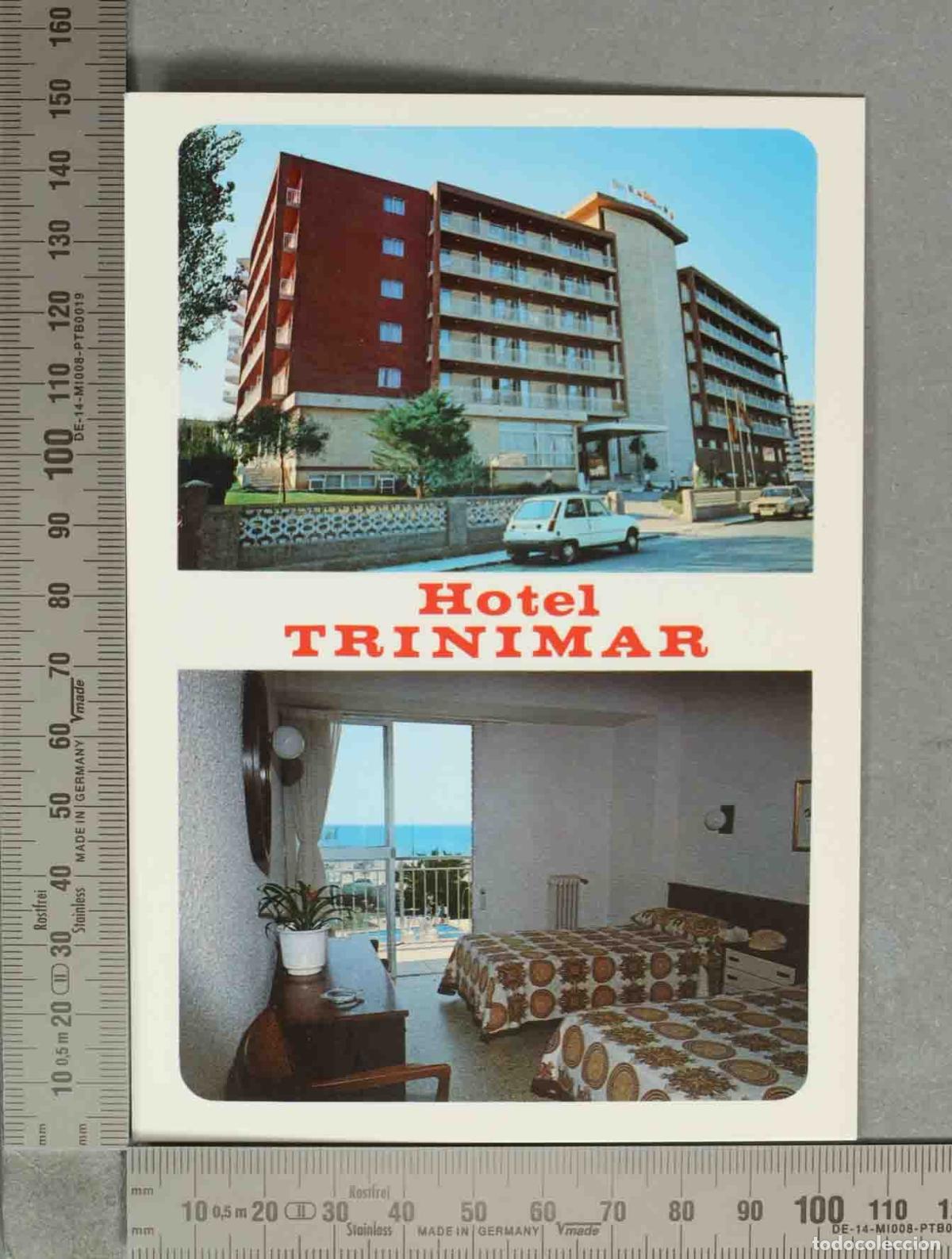 Postales: POSTAL. Benicasim - Hotel Trinimar - Fachada e interior de habitaci&oacute;n