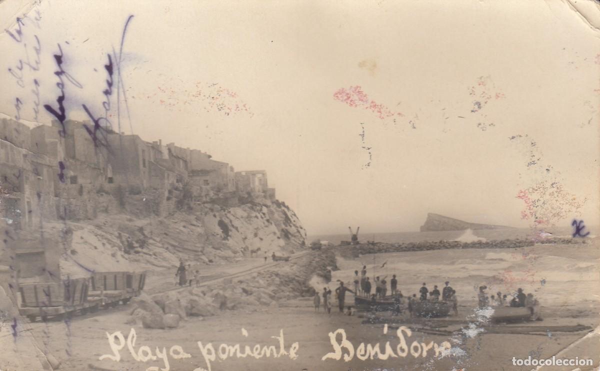 Postales: POSTAL FOTOGR&Aacute;FICA DE BENIDORM -PLAYA PONIENTE - 1924