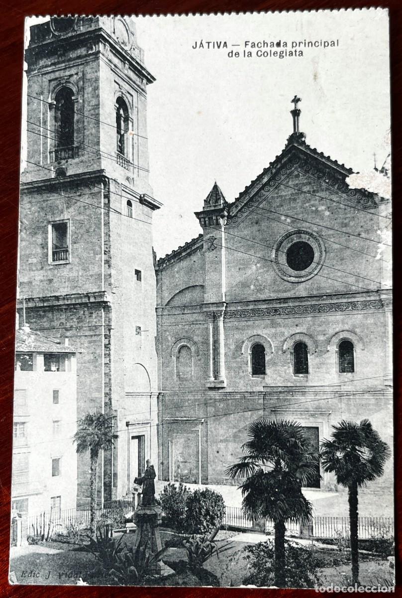 Postales: JATIVA (VALENCIA) FACHADA PRINCIPAL DE LA COLEGIATA, , SIN CIRCULAR, TIENE UNA LIGERA FALTA DE PAPEL
